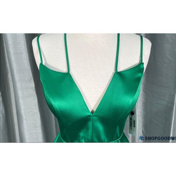 NWT JOVANI Sz.0 Satin Emerald Green Fit & Flare Cocktail Party Formal Dress - Picture 7 of 12